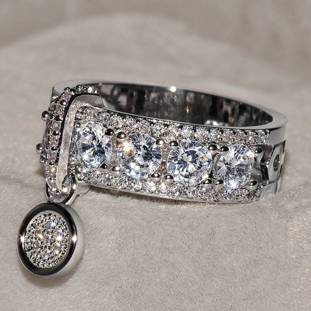 NEW 925 Silver Round Diamond Drop Band Ring